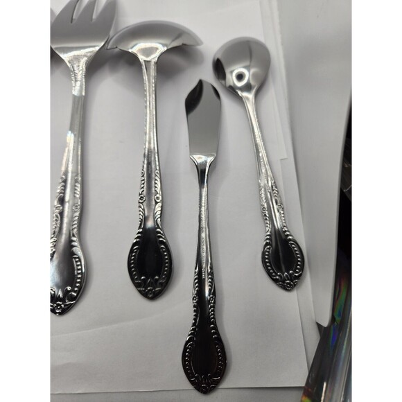 Columbia Beaded Handle Stainless Steel Flatware Complete Serving Set 7 pcs. - Picture 12 of 15